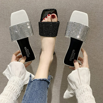 Can wear Net red rhinestone one-shaped slippers female 2020 Summer new Korean fashion flat non-slip sandals