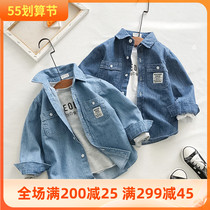 Child Denim Shirt Pure Cotton Spring Clothing Male Girl Denim Jacket Baby Shirt Pocket With Cloth Blouses Child Tide