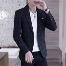 Mens suit spring and autumn single top slim casual Korean version of British style trend plaid small suit jacket men