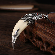 Retro Chiao Dragon Wolf Tooth Shape Pendant Mens Hand Inlaid Pendant With Necklace With Necklace Safe Button Light Lavish Ornament