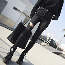 Net Red Black gray spring and autumn high waist hole jeans women 2021 New Korean slim slim small foot pencil pants
