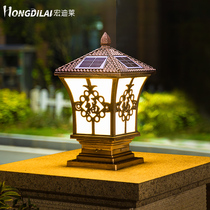 Solar pillar lamp Outdoor waterproof gate wall lamp Chinese garden villa new rural solar garden lamp