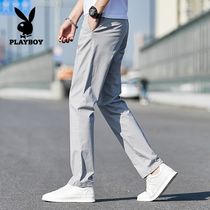 Playboy summer new casual pants mens loose straight trousers slim business cotton trousers mens tide