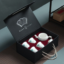 Manufacturer Wholesale White Porcelain Kung Fu Sketch Gold Tea Set Small Suit One Pot Four Cups Teacup Gift Box Companion Gift Customize Logo