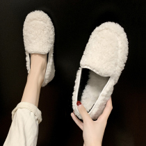 White fur shoes women winter wear lazy people a pedal flat shallow single shoes Joker Net red Lamb hair Bean shoes