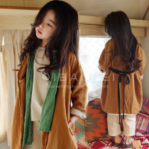 2021 spring dress new childrens clothing middle child cotton linen series long cardigan girls casual coat windbreaker tide
