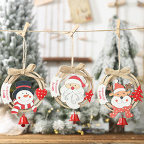 Christmas accessories Santa Claus wooden wreath creative bow with Bell wooden ring hanging ornaments