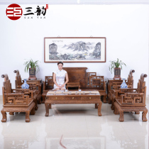 Mahogany living room furniture Ming and Qing classical solid wood sofa combination chicken wing wood sofa roll book throne 11 sets
