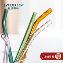 Love house Green glass anti-mouth red straw heat resistant and environmentally friendly creative elbow milk tea juice beverage tube