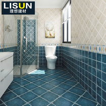 Mediterranean blue plaid wall tile toilet tile European balcony antique brick toilet non-slip floor tile 300