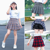 girl's jk uniform plaid skirt children's spring autumn pleated skirt children's anti walk light college style short skirt autumn skirt