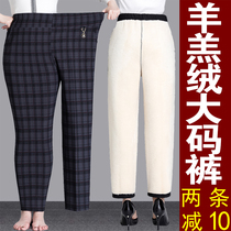 Lamb cashmere plus Fat Gat size mother wear pants plus velvet thickened 200kg winter womens pants