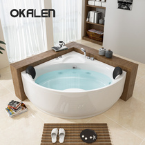 Okallen fan-shaped bathtub double fun acrylic free-standing triangular massage bathroom tub 1 3-1 5m