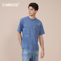  Simwood Jane wood mens clothing(loose version) summer new ready-to-wear dyeing letter printing short-sleeved T-shirt men