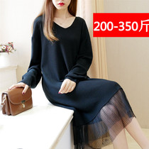 350 Jin Plus Size Women 200 Jin Spring and Autumn Loose Dress Fat mm Slim V Collar Dress Women 300 Jin