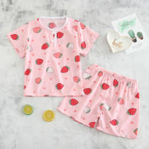 Childrens pajamas summer boys thin short-sleeved shorts suit cotton silk boys and girls baby artificial cotton home clothes