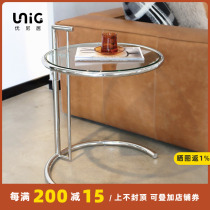 Uniju) stainless steel glass lift coffee table round side table simple modern creative small apartment corner table