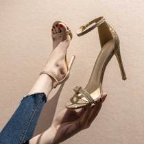 High heel sandals womens fairy Wind 2019 Summer new 100 hitch a line of fine heels with sexy sequin tennis red womens shoes