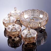  Creative European-style crystal glass fruit plate household living room coffee table with lid dried fruit candy box set Net celebrity ins