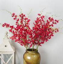 Dendrobium simulation flower living room home decoration model room ornaments fake flower silk floral single branch floor-to-ceiling orange red