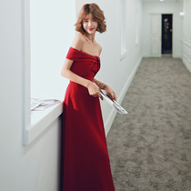 One shoulder toast dress 2021 new noble and elegant bridal evening dress female red long engagement dress sexy