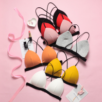 Sexual beauty back underwear women front buckle light thin without steel ring triangle cup bra girl cross thin shoulder strap small chest bra