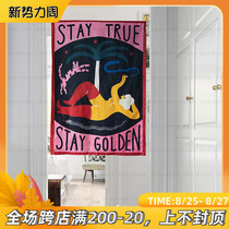  Yayoi Chi Nordic strange force chaos god ins door curtain cotton linen fabric bedroom partition warm curtain Kitchen half curtain free punch