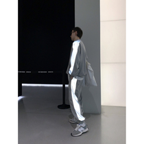 Value clearance# Attitude reflective gray sweater pants leisure sports suit mens coat fried street trend handsome