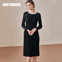 Luo Ji 50% Basulan Wool Sweater Dress Winter New Black Knitted Pleated Dress 01523