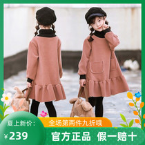 Trendy Barra Girl Thickening Warm High Collar Bottom Skirt Autumn Winter 2021 New CUHK Child Plus Suede Dress