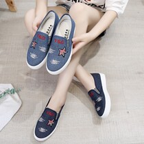Old Beijing cloth shoes womens shoes denim canvas shoes summer and autumn pregnant women student casual shoes flat lazy people a pedal shoes