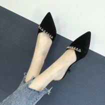 2021 spring and summer new Muller shoes solid color sexy outer wear Baotou high heels cool drag thin heel shallow pointed slippers