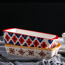 European creative oven baking plate ceramic baked rice plate household rectangular tableware plate baking cheese Western plate