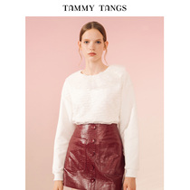 (Shopping mall with the same)sugar force winter new milky white long-sleeved pullover loose mesh stitching sweater top women