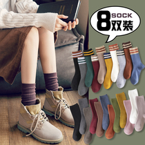 Socks womens mid-tube socks ins trend Korean Japanese high tube long tube black pile socks womens spring autumn and winter thin section