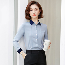 Professional shirt womens long sleeve overalls chiffon temperament dress fashion foreign style blue shirt interview set office workers