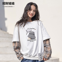 Girls Sweatclothes Spring and Autumn Style Patchwork Childrens 2021 New Korean Fake Two Female Big Childrens Top Tide