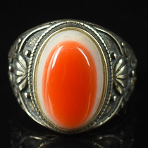 8 80 grams of red and white material exquisite southern red agate S925 inlaid ring adjustable