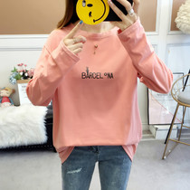 Harajuku wind large size long-sleeved womens Korean bf wind solid color loose T-shirt 2021 autumn girls round neck casual top t