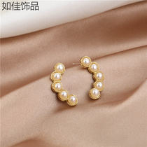 925 Silver Needle Asymmetrical Pearl Brief small ear nail South Koreas new temperament net red minimalist earbuds Ear Pendant