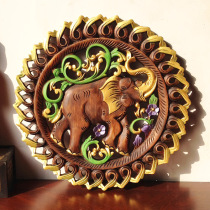 Special exotic style hand-painted round wood carving baby elephant hollow wall decoration living room dining room wall hanging solid wood