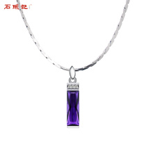 Stone Long Dependent Synthetic Amethyst Pendant Necklace Female choker 925 Silver Short Necklace