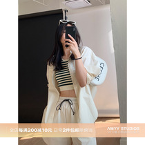 Amyy Studios casual series sandwashing style Xinjiang long suede cotton trendy shirt shorts