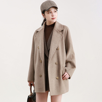 NZ gake heavy original suede undyed pure mountain cashmere water corrugated bifacial cashmere big coat woman short and small sub-autumn winter