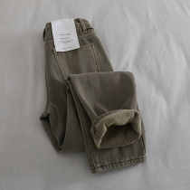 Curry jeans Women plus suede 2022 New spring and autumn thinner Loose Straight Barrel High Waist Display Slim Old Daddy Pants Female Tide