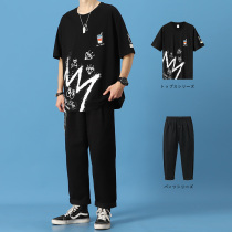 Short sleeve T-shirt male pure cotton half sleeve clothes Summer 2021 New wave mens set with a handsome air trend suit