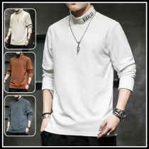 Pure color Simple Mens De velvet sweater autumn and winter half high collar inside base shirt boys slim casual long sleeve T-shirt