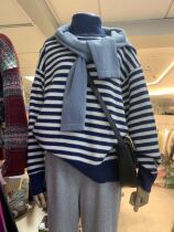 DVZ autumn and winter New turtleneck sweater womens loose striped rabbit hair knitted top color match tone 55052