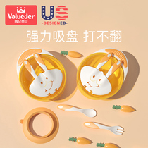  Willundir childrens tableware Baby suction cup bowl spoon set Baby anti-fall training bowl with lid spoon supplementary food bowl