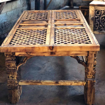 Solid wood doors and windows tea table Chinese Zen tea table living room log carved craft Zen room tea table tea table